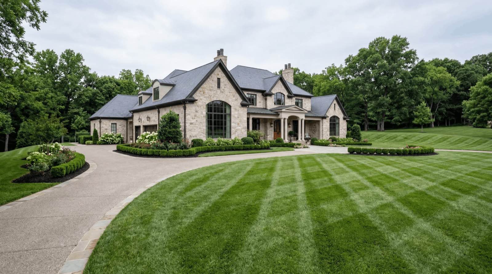 A professionally treated, thick green Middle Tennessee lawn