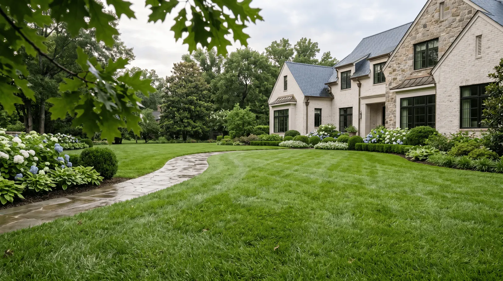 A formal mixed-use grounds under Pure Turf care