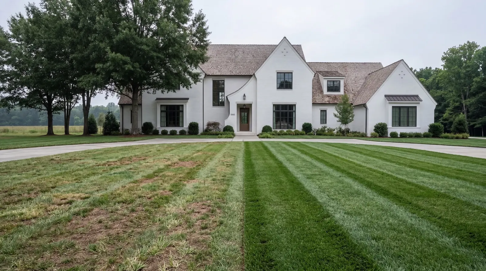 A Middle Tennessee lawn before and after Pure Turf weed control