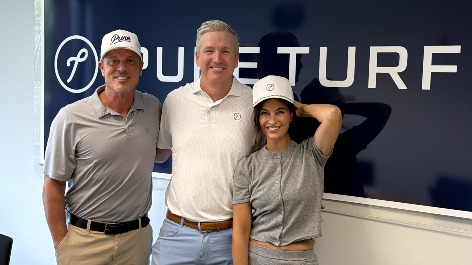 Neil Orne, Pure Turf's David Patton and Nikki Burdine at the Pure Turf office